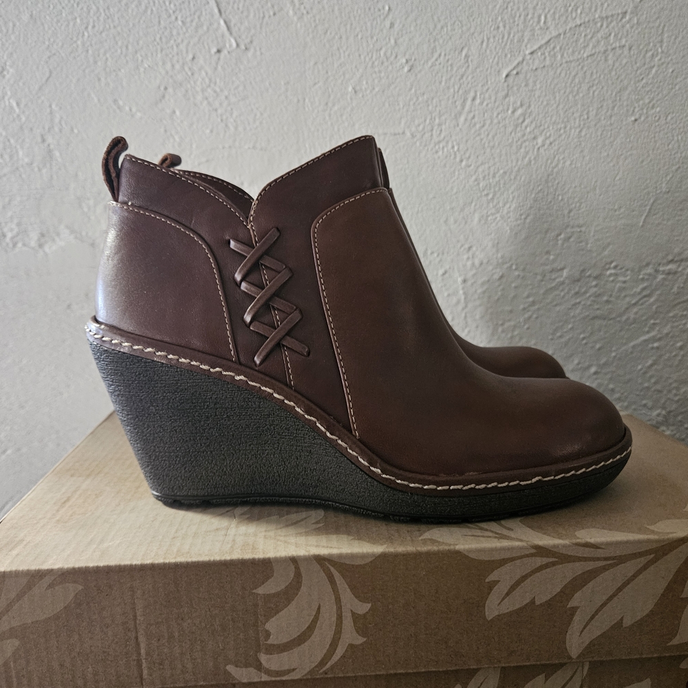 Brown Wedge Leather Ankle Boots